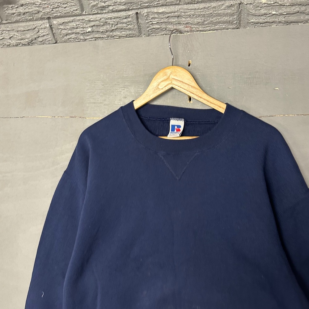 Vintage Russell Athletic Navy Blue Crewneck Sweatshirt Mens LT V-Stitch 90s‎ Bl